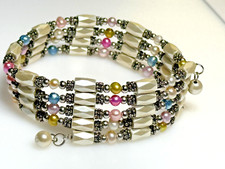 Vintage Bracelet Hematite Magnetic Therapy Pearl Silver Metal Anklet Necklace