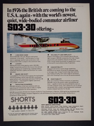 1976 short sd3 330 airplane - sd3-30,