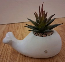 White Small Ceramic Whale Fake Artifical Plant Pot Diamonte Jewel Eyes Ornament