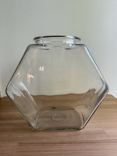 Vintage clear glass hexagon - glass,
