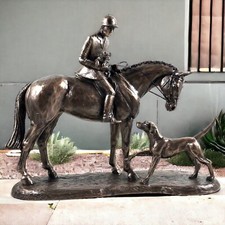 Equestrian Jockey & Dog Bronze Effect Statue Harriet Glen Horse Decor Sculpture