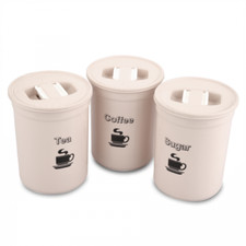 3pc Round Plastic Tea Coffee Sugar Storage Airtight Kitchen Canister Jars Pots