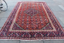 Vintage Worn Hand Made Traditional Oriental Wool Red Blue Carpet 307x197cm