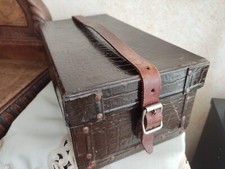 Antique Crocodile Texture Cardboard Rectangular Box w/ leather belt clasp 1920s