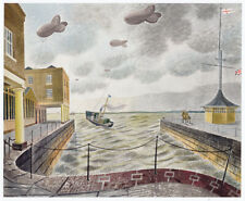 Barrage Balloons outside British Port  Ravilious print 10 x 12 inch mount SUPERB