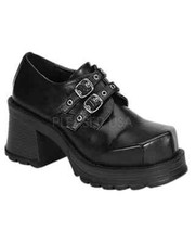 Demoniacult TRUMP-101 Black 2 Buckle Strap Chunky Heel Shoes UK4