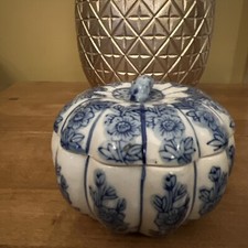 Albert Kessler & Co Blue White Ceramic Pumpkin With Lid Trinket Box Ginger Jar