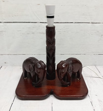 Vintage Elephant Lamp Hand Carved Wood Base Vintage Mid Century 15" Tall
