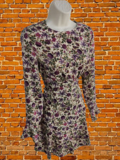 ZARA BEIGE DRESS MEDIUM WOMENS PURPLE DITSY FLORAL LONG SLEEVE BUTTON DOWN FIT 