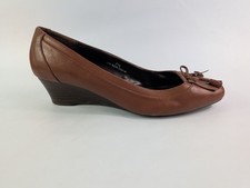 M & S Footglove Brown Leather Wedge Heel Slip On Shoes Uk 7.5 Wide