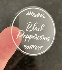 72 Spice and Herb Jar WHITE on CLEAR Labels Vinyl Stickers White Print 38mm