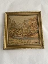 Vintage Framed Tapestry Depicting  A Autumn Landscape
