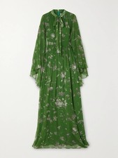 Erdem Floral Silk Voile Green Maxi Dress Gown RRP $3800 size UK 6