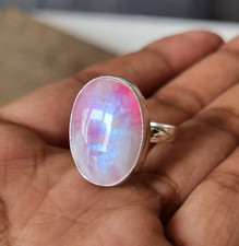 Pink Moonstone Ring 925 Sterling Silver Gemstone Beautiful Ring All Size MK*