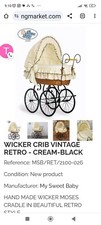 Vintage Retro victorian baby crib wicker moses cradle basket + £170 free gift