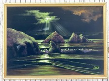 Robert Ixer Vintage Oil On Velvet Holywell Bay Painting Signed And Framed