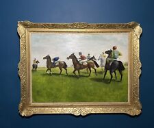 Large Oil Painting Equestrian Scene Of Jockeys Dated 1931