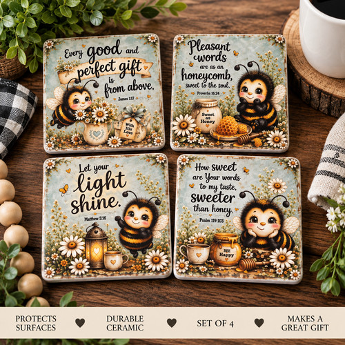 Bee scripture ceramic coasters - scripture,