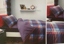 SINGLE DUVET COVER SET BLUE RED ROYAL BLUE WHITE CHECK REVERSIBLE BEDDING