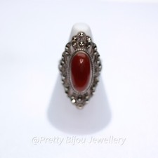 Vintage Carnelian Set .925 Silver Statement Ring (UK Size P)