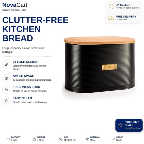 Large metal bread bin 8l - bread,