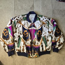 Vintage Baroque Printed Bomber Jacket Silkworms 90s Women Streetwear Y2K
