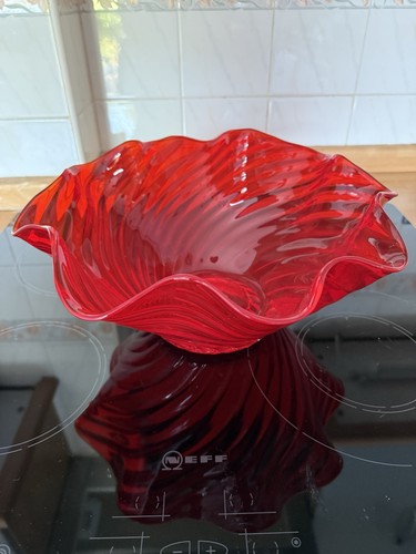Large red glass bowl unmarked - large,