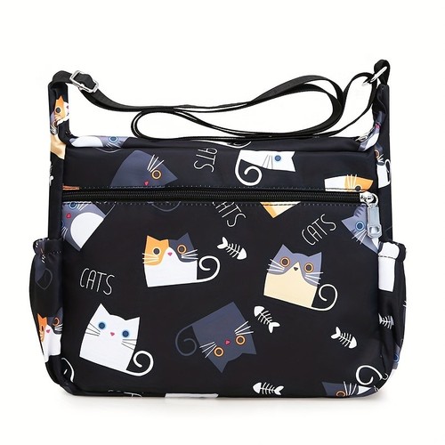 Ladies cat print crossbody - cat,
