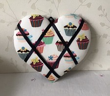 Cupcake Padded Fabric Pinboard Memo / Message Board - Heart Shaped Hanging Cute