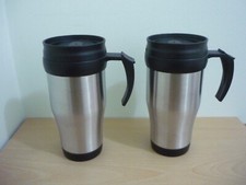Travel Cups  x 2 - Insulated Stainless Steel Drinks Mugs - Unused