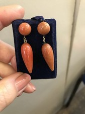 Antique 19th Century Coral Earrings Drops Simply Beautifully Hand Carved Classic