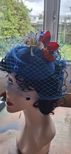 Royal blue pillbox hat 1950s - royal,