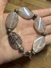 Hand Crafted Oval Shape Crackle Agate dragons vein with Silver Toggle Clasp