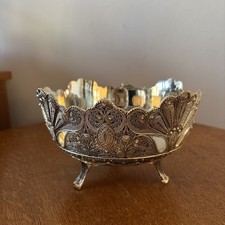 GS German Silver (Silver Alternative) Fruit Bowl Footed Dish Filigree Detail