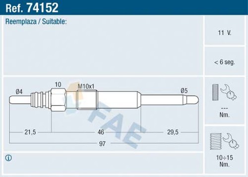 Fae 74152 glow plug - for, alfa