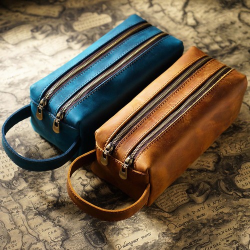 Cowhide leather pencil case - cowhide,