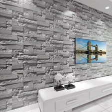 3D Slate Stone Brick Effect Wallpaper, Grey Rock Realistic Vintage Textured  UK