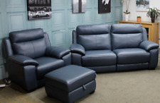 STARLIGHT EXPRESS, ELECTRIC L2 SEATER SOFA+STATIC CHAIR+STOOL OCEAN BLUE LEATHER