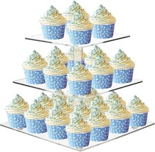 ECOSEAO Cupcake Stand 3 Tier Clear Square Cup Cake Display Holder Acrylic Desser
