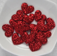red heart appliques, 20mm glitter fabric heart shapes, 12pcs, red heart patch