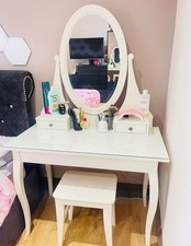 White Dressing Table with Mirror Stool and Drawer Cupboard Vanity Set