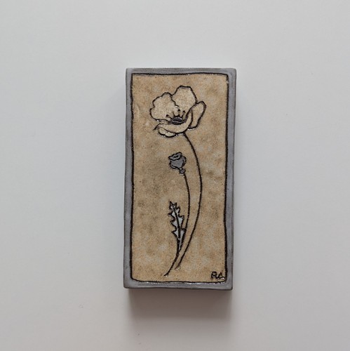 Handmade ceramic poppy wall - ceramic,