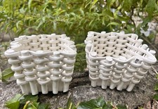 PAIR Antique Basket Weave Ceramic Cachepots Germany c 1910 Style Max Roesler