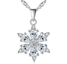 925 Sterling Silver Snowflake Pendant Necklace Women Girls Jewellery Xmas Gift