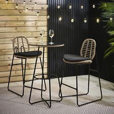 Belize Light Brown Rattan Outdoor Bar Set & Black/Cream Cushions Boho Scandi