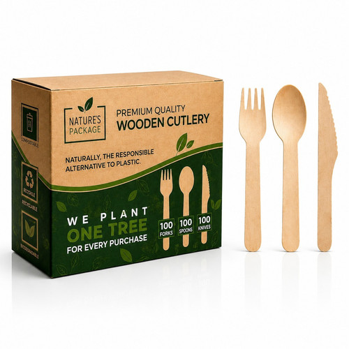 300pc wooden cutlery - 300pc, set