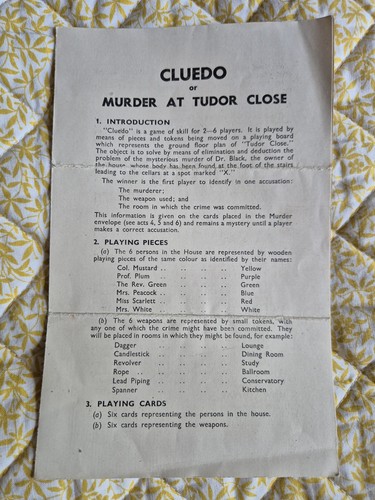 Cluedo rules 1960s - cluedo,