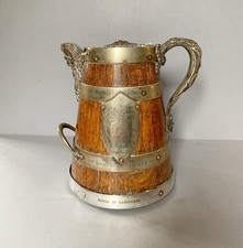 Antique Oak Jug Silver Plated Mounts Kings College School Cambridge Rowing 1881
