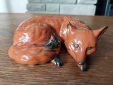 Vintage Beswick Ceramic Red Fox  1017 curled upfigurine 10cm brown hand painted 