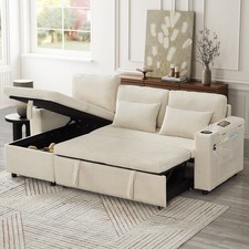 L-Shaped Sofa Bed 3 Seater Sofa Pull Out Couch Bed Convertible Corner Sofa Beige